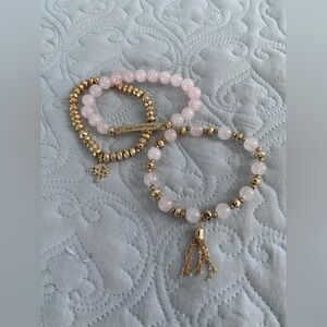 Elegant Gold and Pink Beaded Bracelet Set